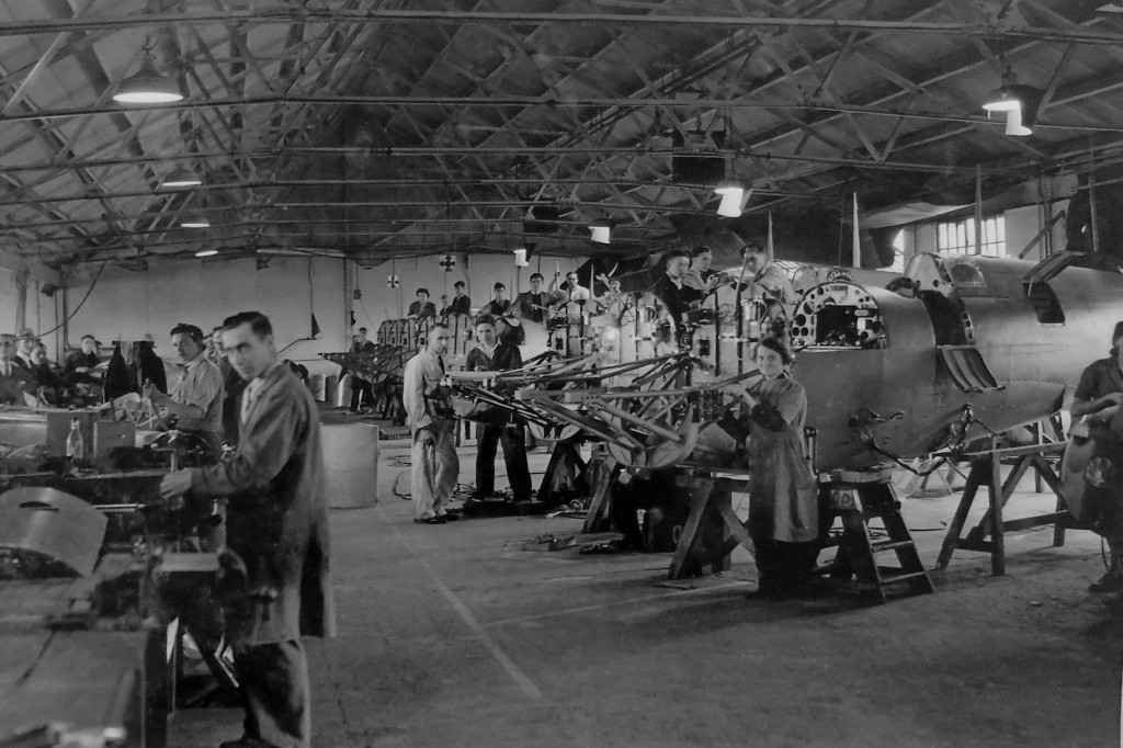 Spitfire components and early Stage 2 Fuselages under construction. top floor of Seward's Garage Dispersal Unit c1943 - Vickers Archive and Southampton City Archives